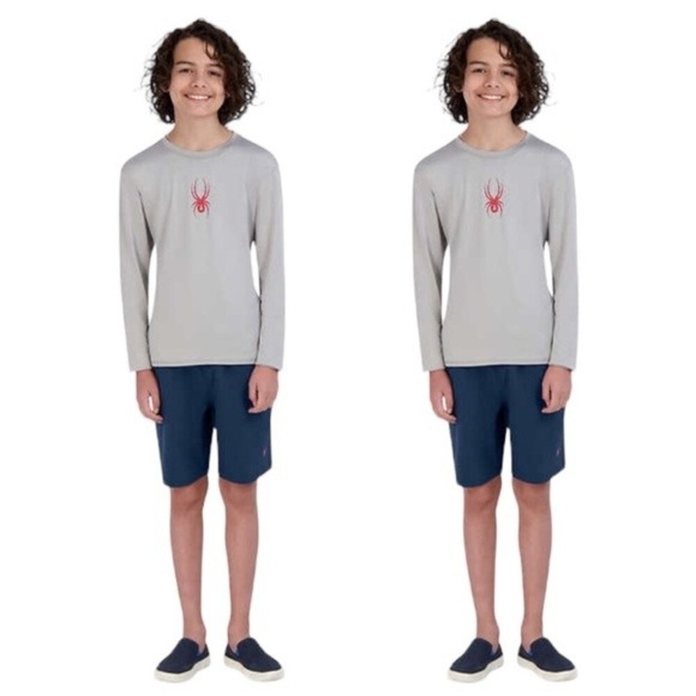 Swim Boys Trunks L Gray Spyder Youth 2-piece Swim 2 Set UPF 30 Swim Shirt Sh